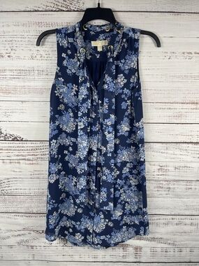 2/$20 Michael Kors Navy Blue Floral Sleeveless Tie-Neck Dress